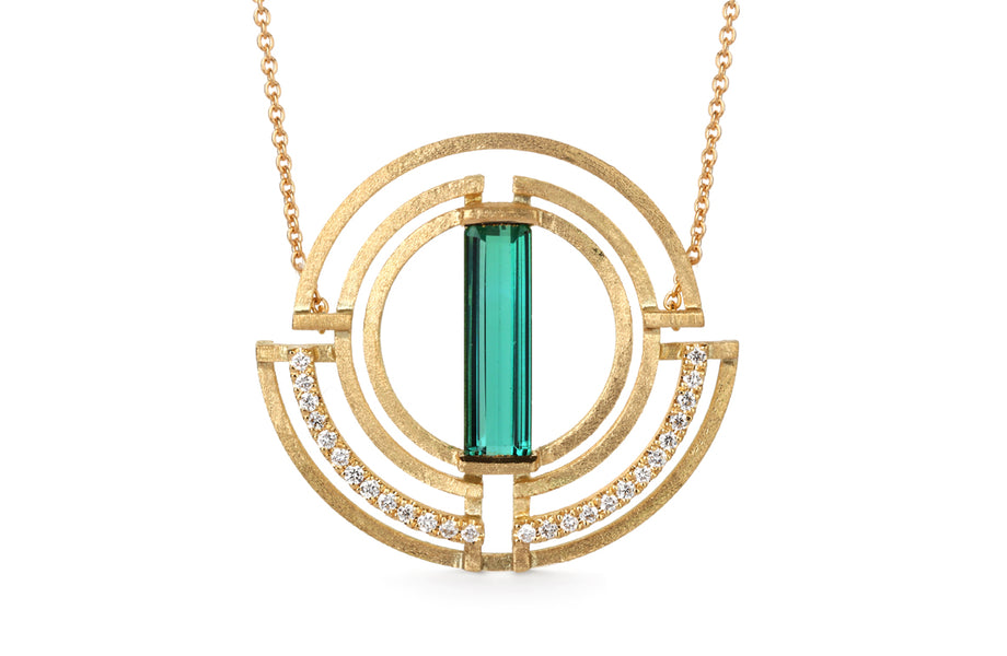 Teal Tourmaline Arc Circle Pendant