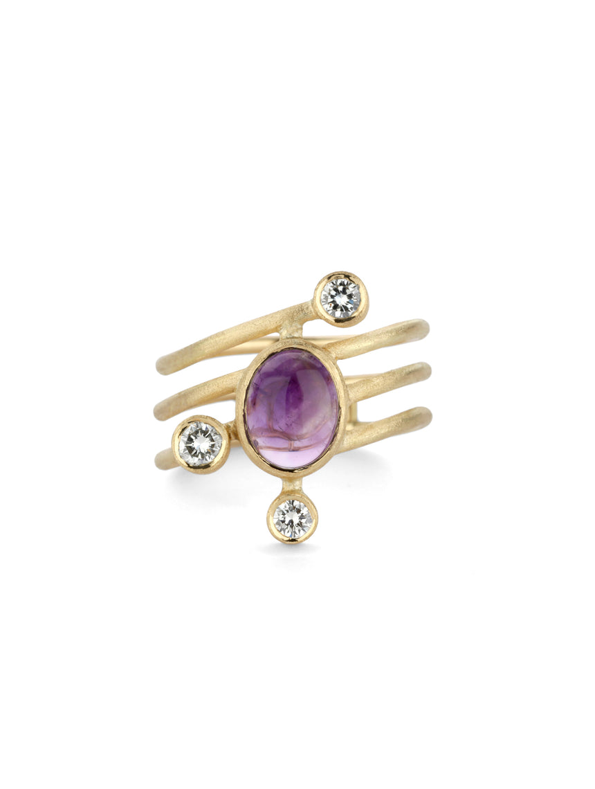 Amethyst and Diamond Helix Ring
