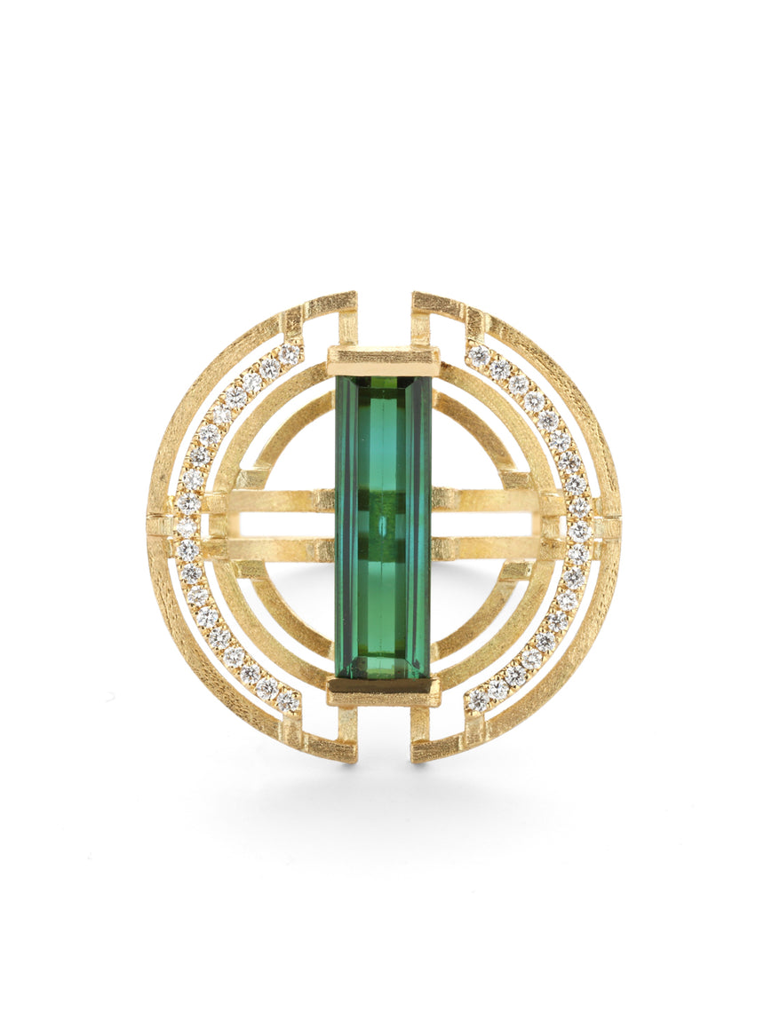 Tourmaline and Diamond Arc Circle Ring