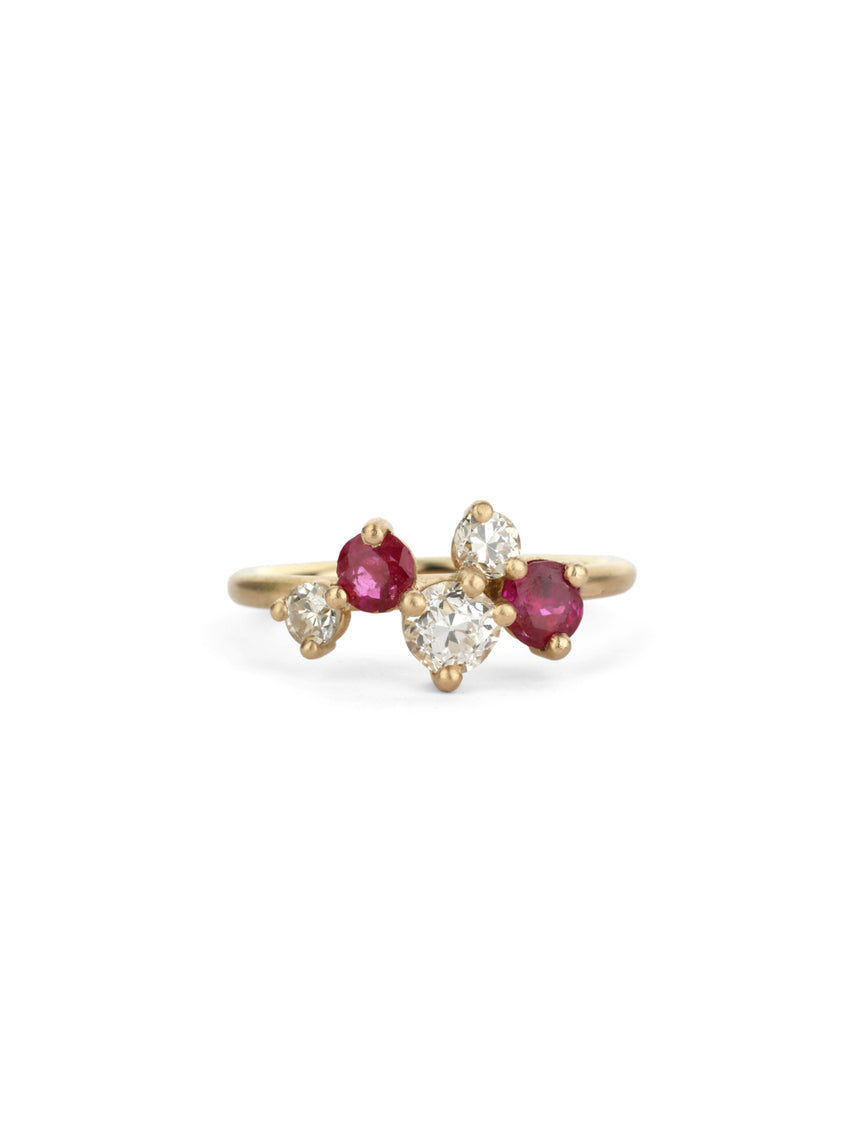 Ruby and Diamond Asterism Cluster Ring