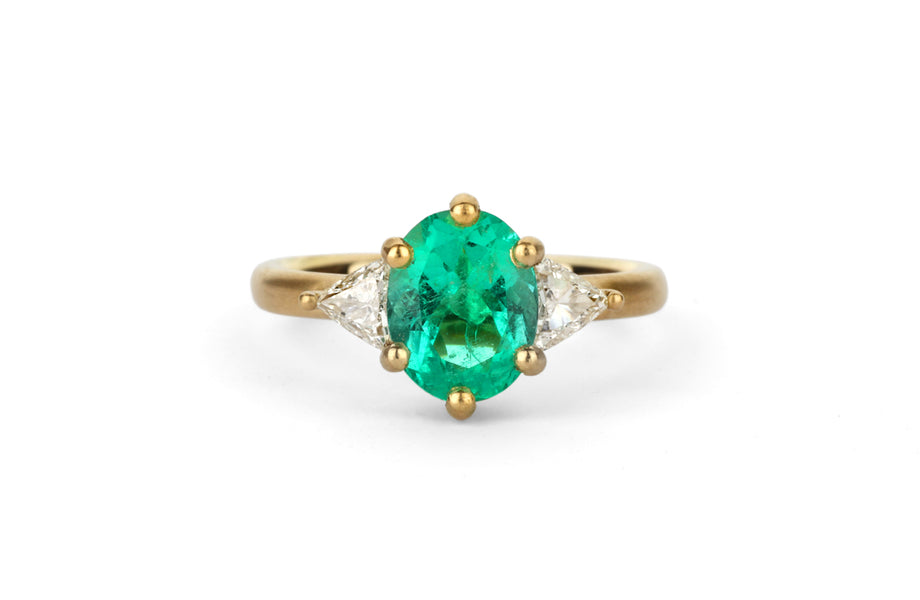 Oval Emerald and Trillion Diamond Trio Ring