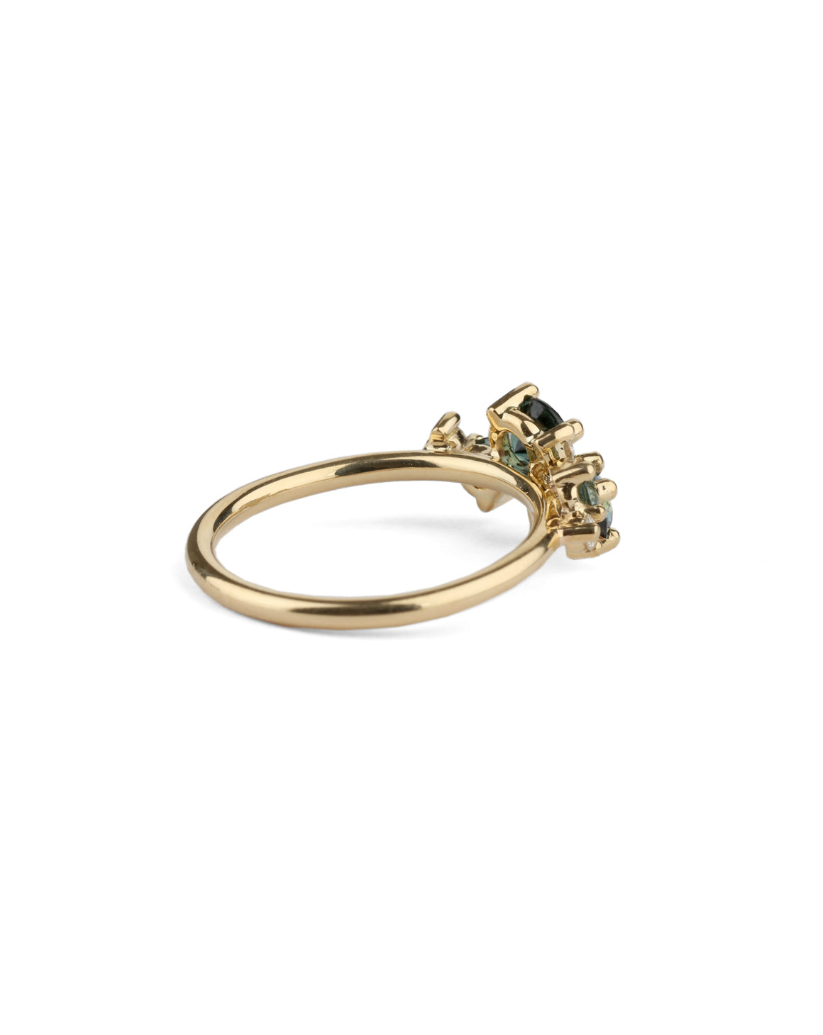 Teal Australian Sapphire and Ocean Diamond Lyra Ring