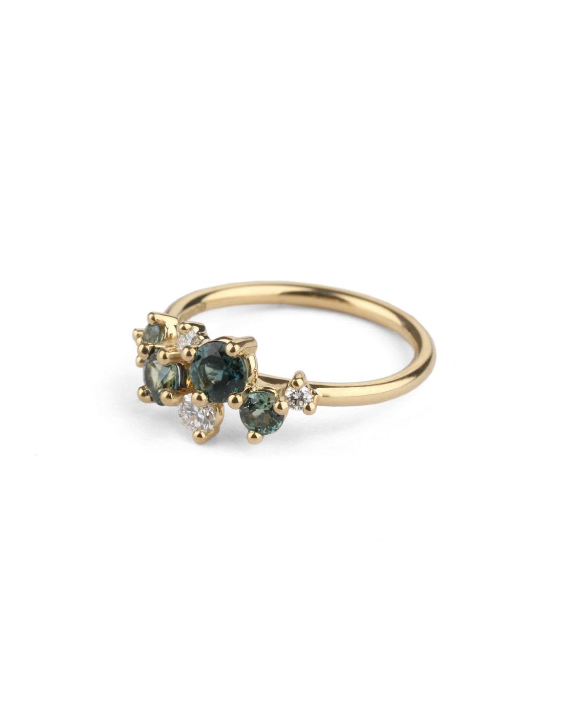 Teal Australian Sapphire and Ocean Diamond Lyra Ring