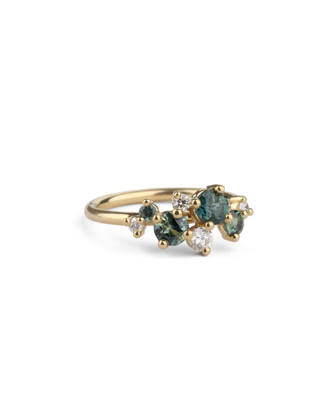 Teal Australian Sapphire and Ocean Diamond Lyra Ring