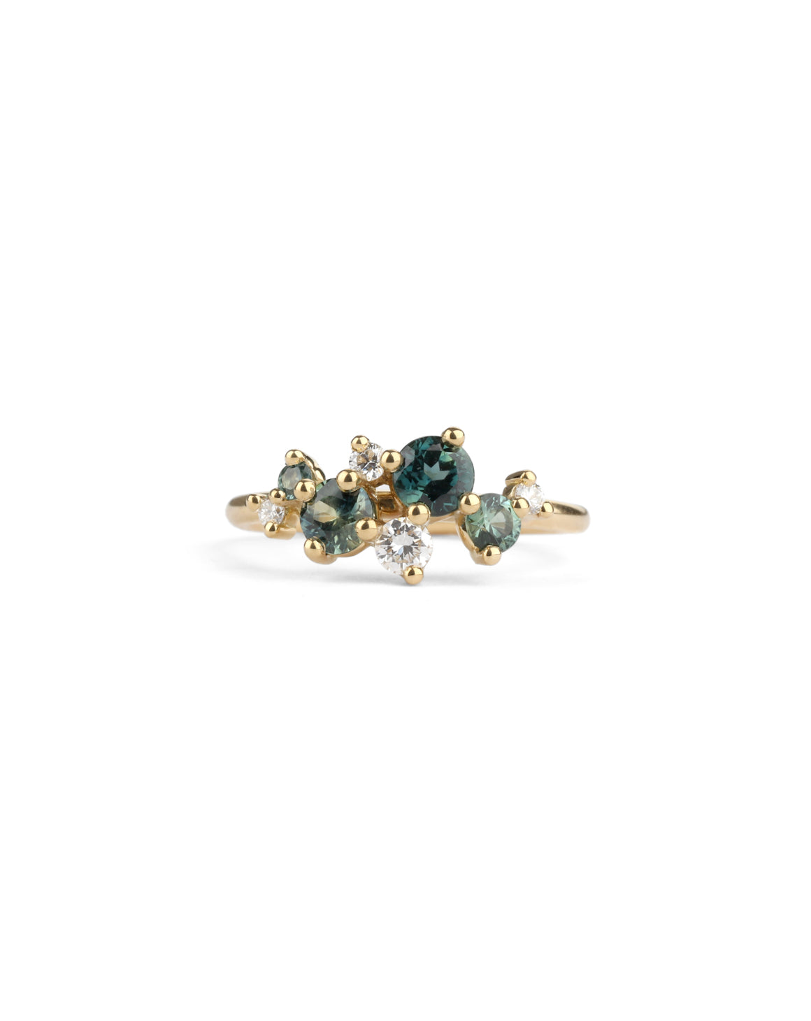 Teal Australian Sapphire and Ocean Diamond Lyra Ring