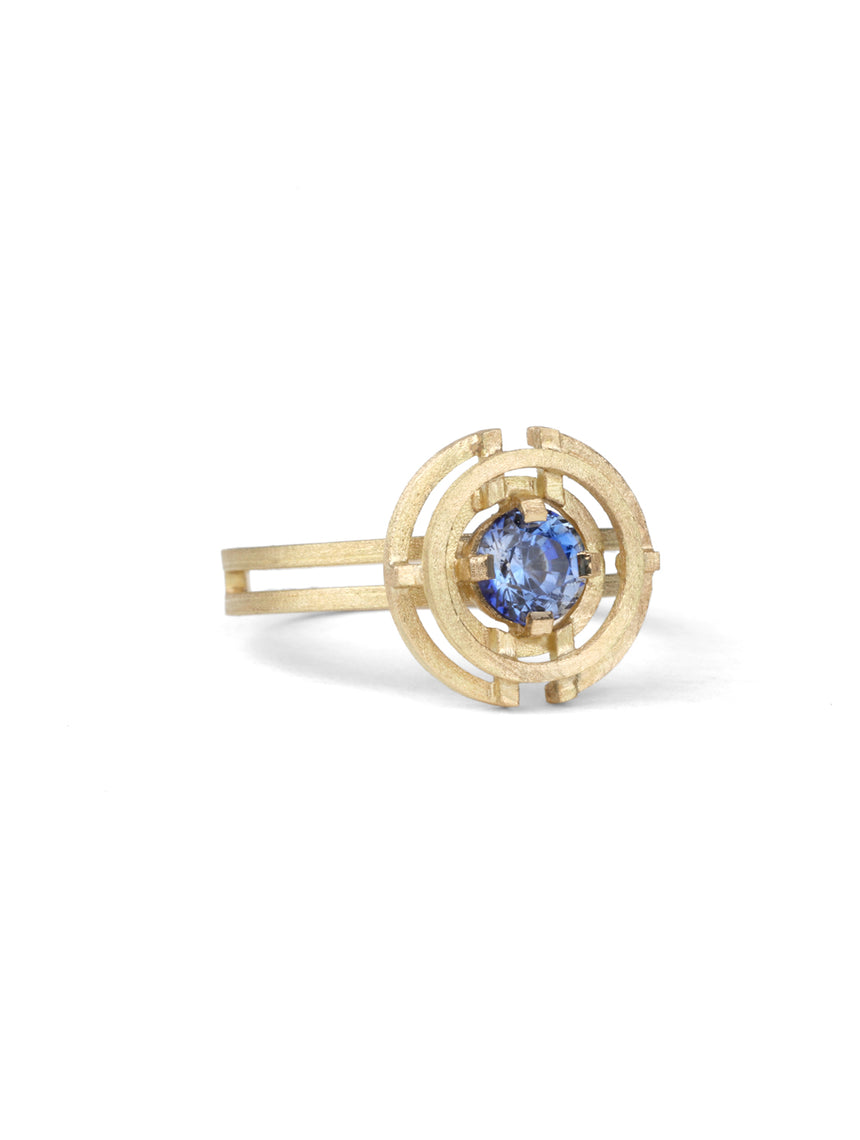Blue Sapphire Compass Three Circle Ring