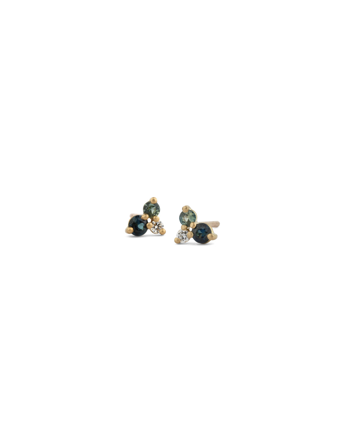 Blue and Green Australian Sapphire and Ocean Diamond Round Trio Earrings