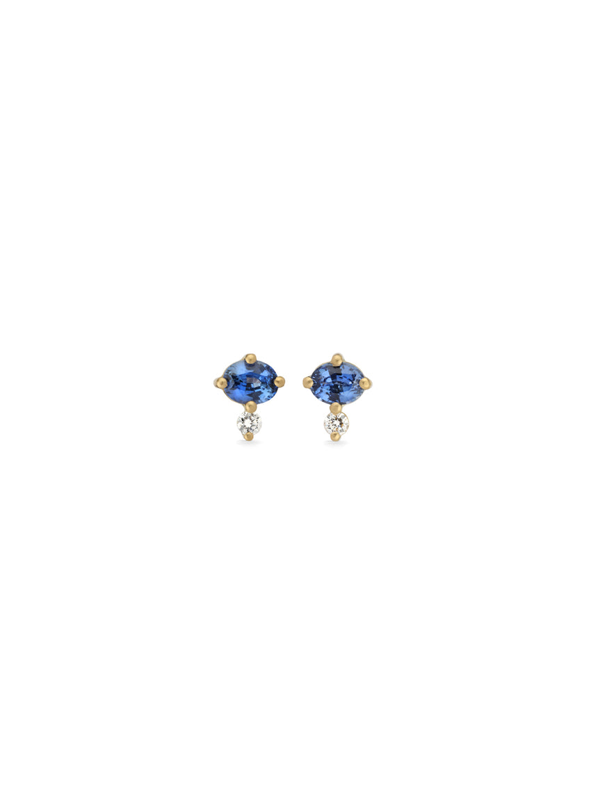 Blue Sapphire and Natural Diamond Oval Duo Earrings