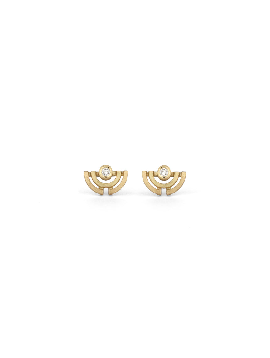 Natural Diamond Mini Double Half Circle Earstuds