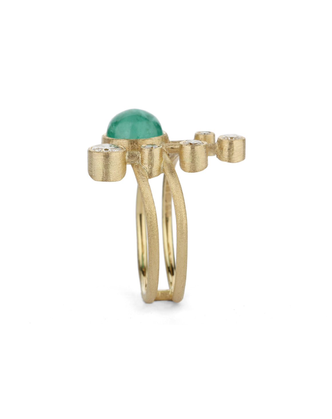 Emerald and Recycled Diamond Digamma Ring