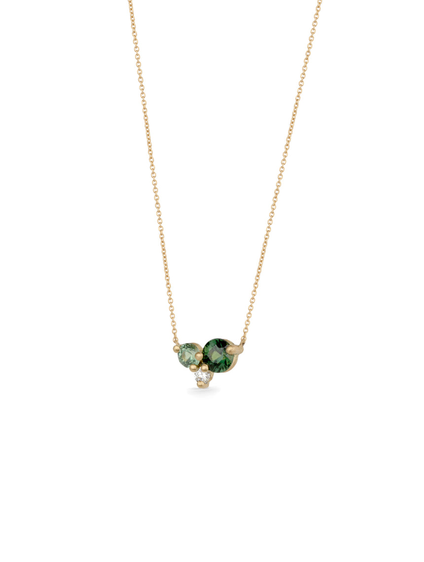 Green Australian Sapphire and Ocean Diamond Trio Round Necklace