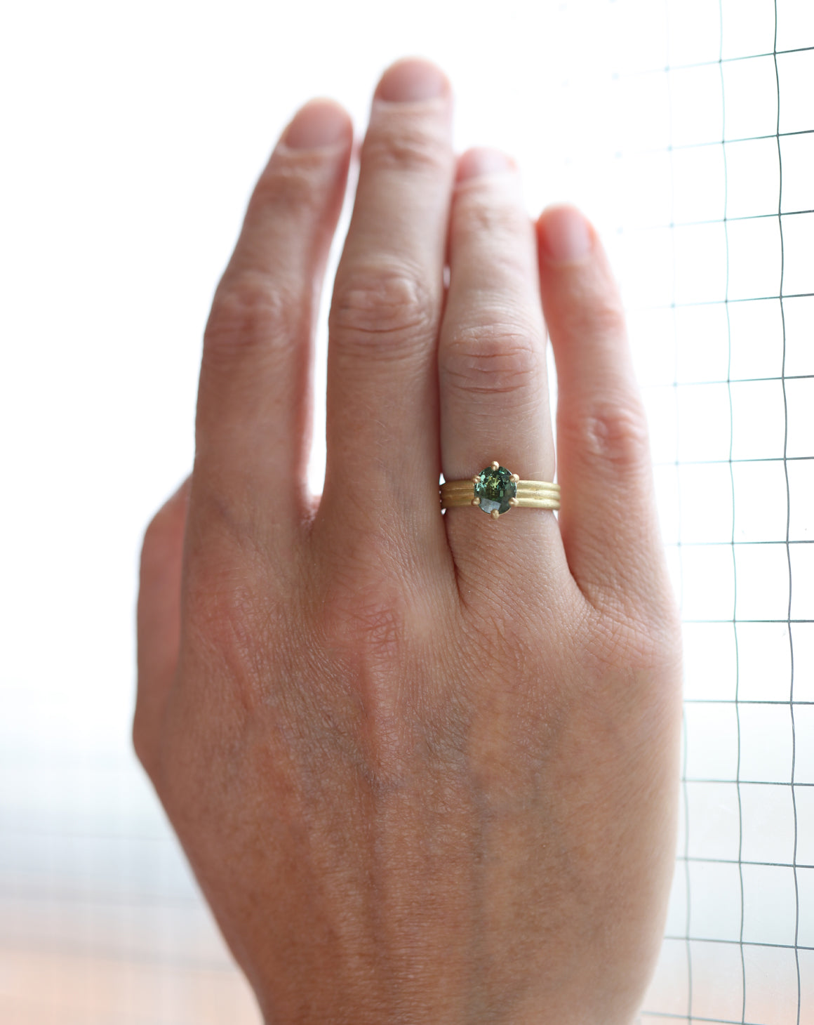 Green Sapphire Oval Solo Triad Ring