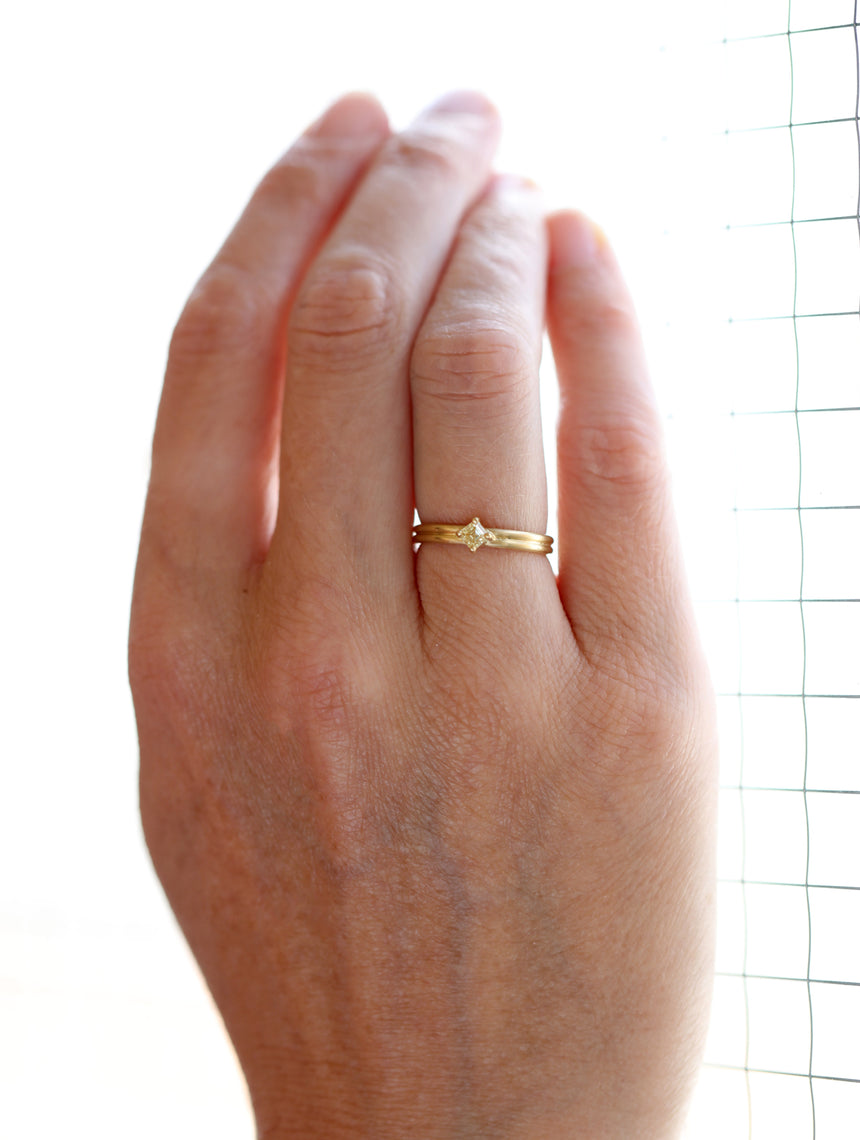 Natural Yellow Diamond Asscher Solo Dyad Ring