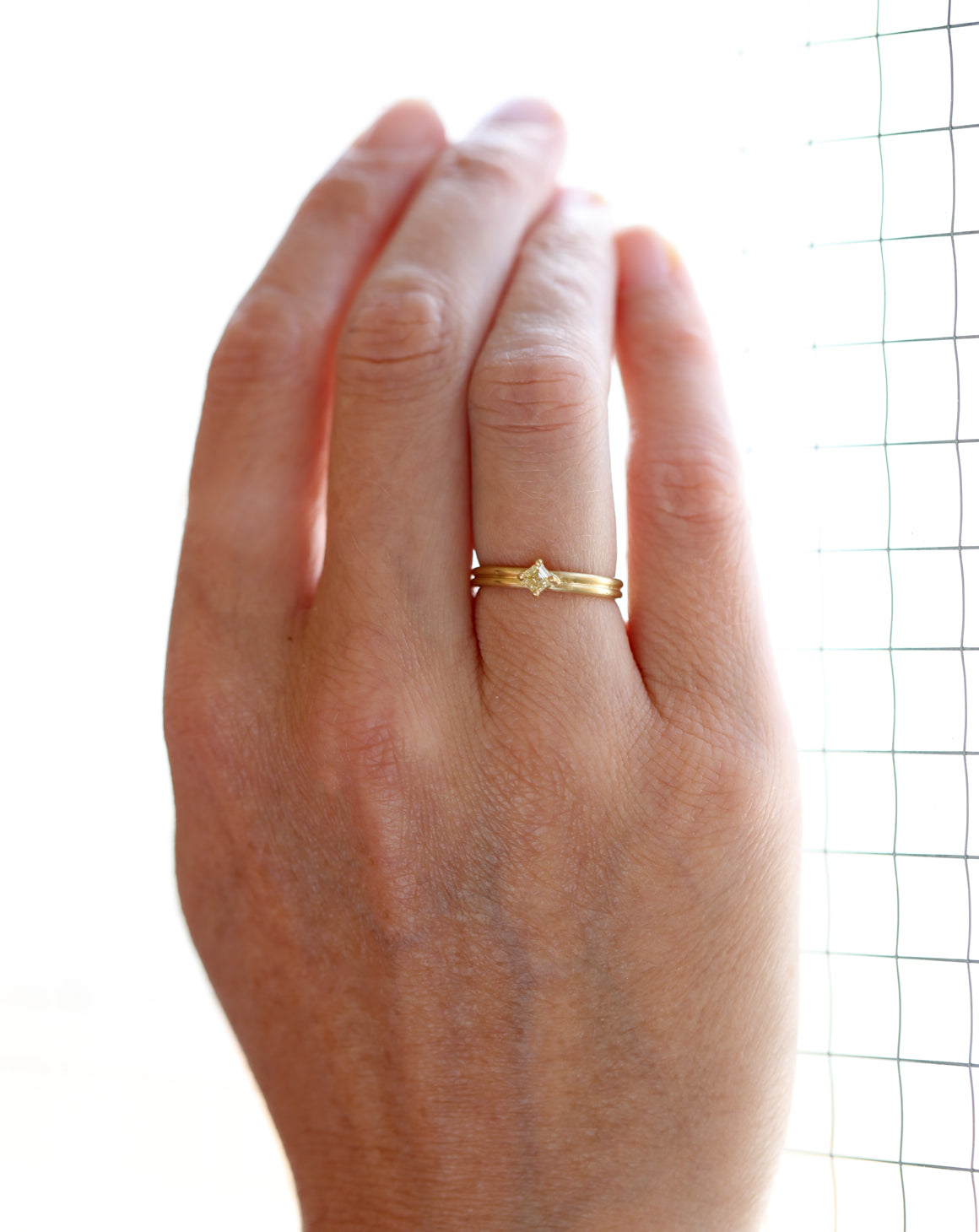 Natural Yellow Diamond Asscher Solo Dyad Ring