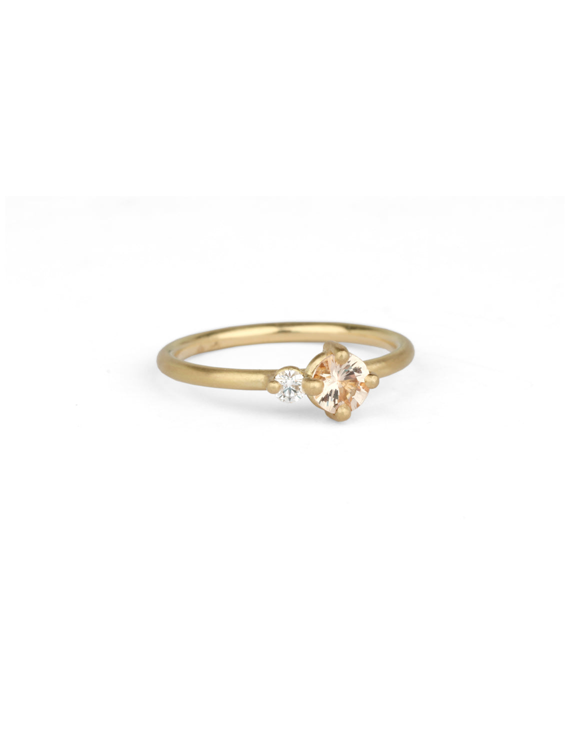 Peach Sapphire and Natural Diamond Round Duo Ring - 0.42ct