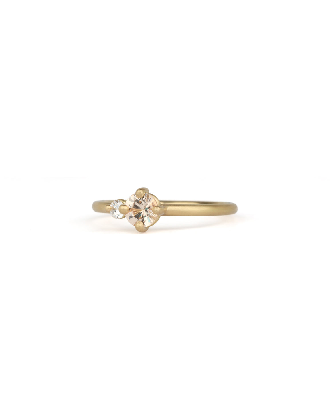 Peach Sapphire and Natural Diamond Round Duo Ring - 0.42ct