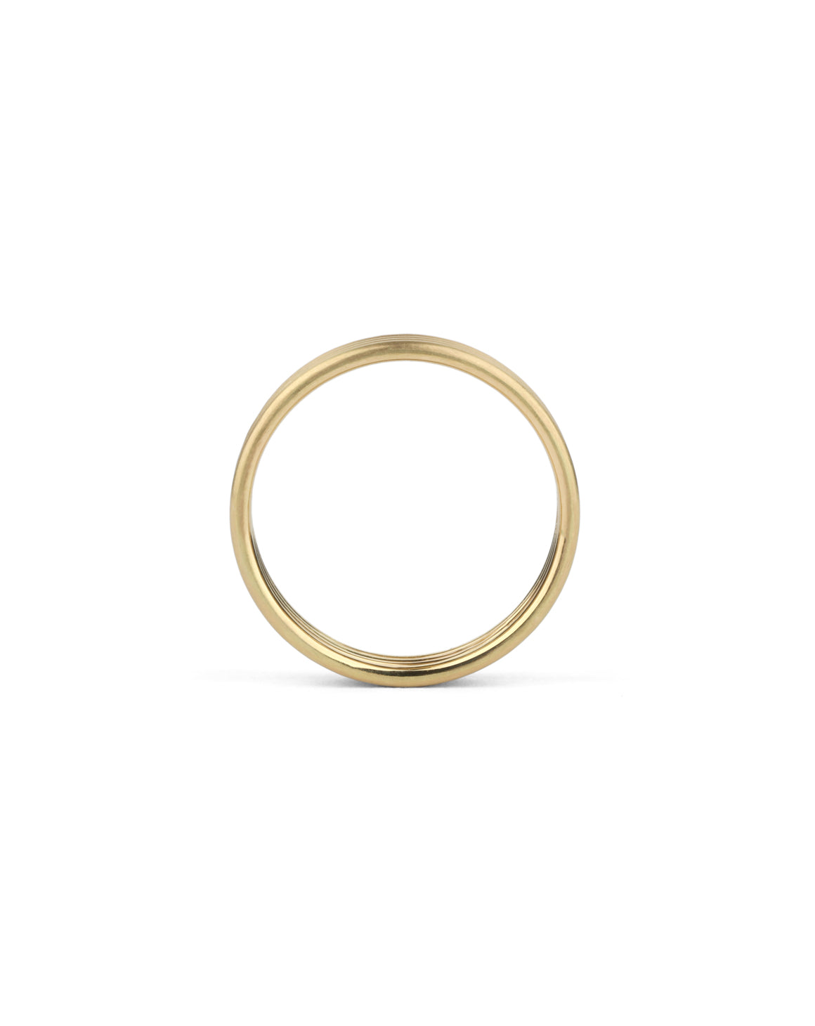 Wedding ring, four joined bands. 18ct yellow gold, satin finish. Side view.