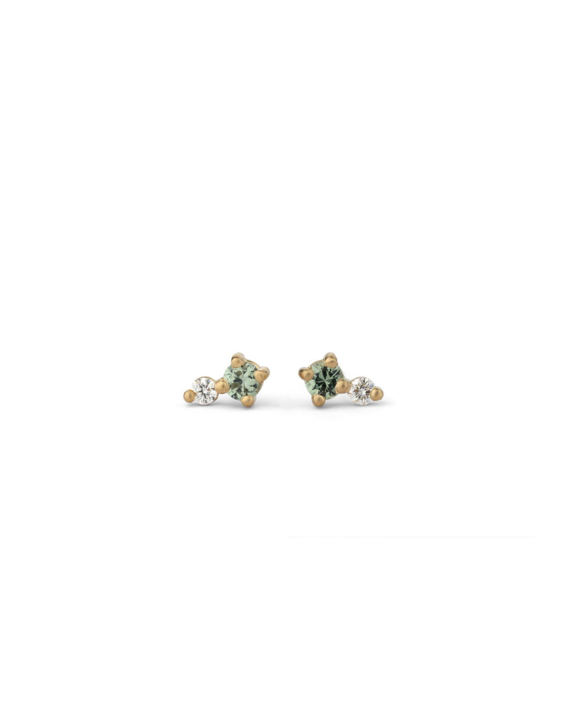 Green Sapphire and Natural Diamond Round Duo Earrings