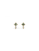 Green Sapphire and Natural Diamond Round Duo Earrings