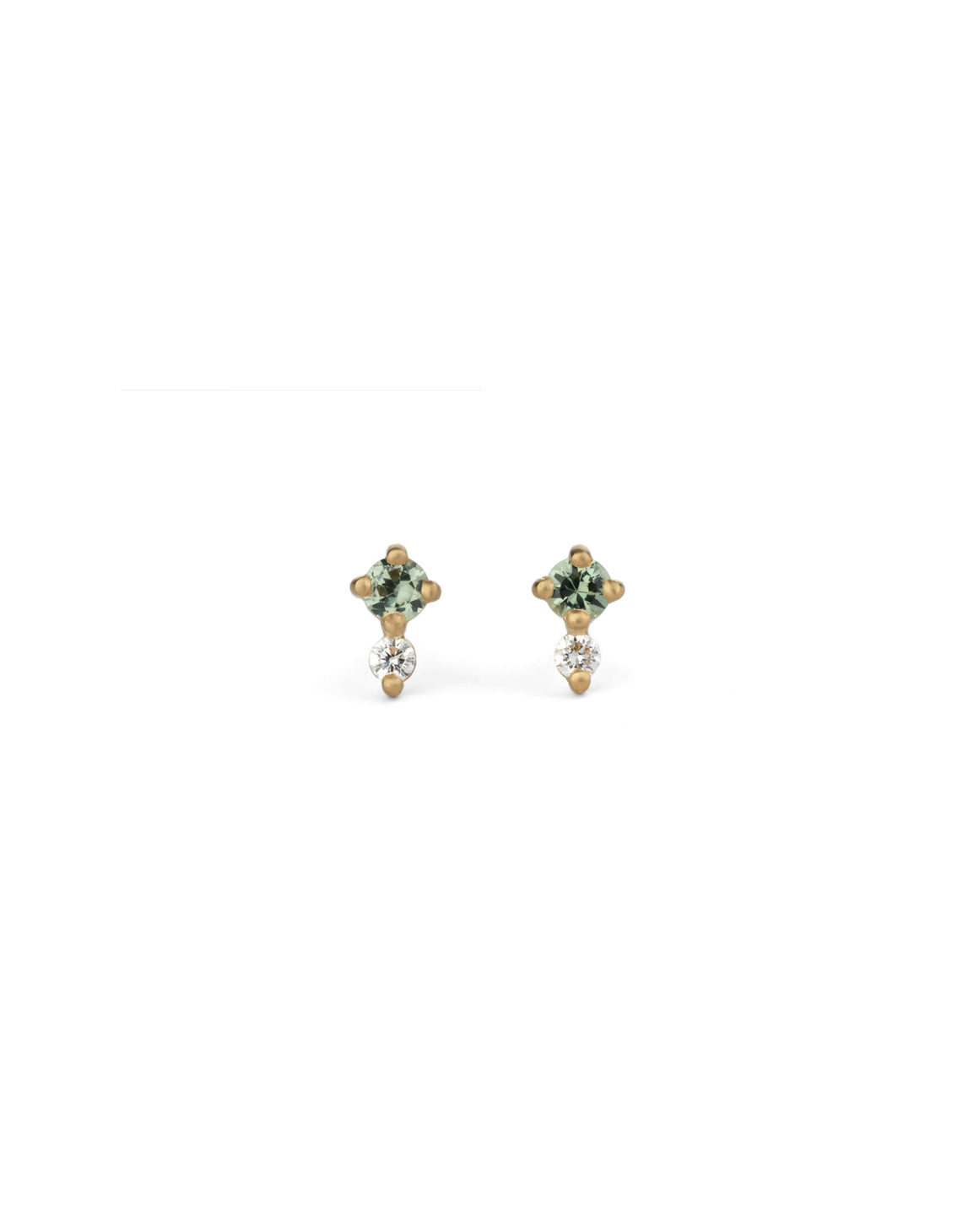 Green sapphire and white diamond stud earrings. 18ct yellow gold, satin finish.