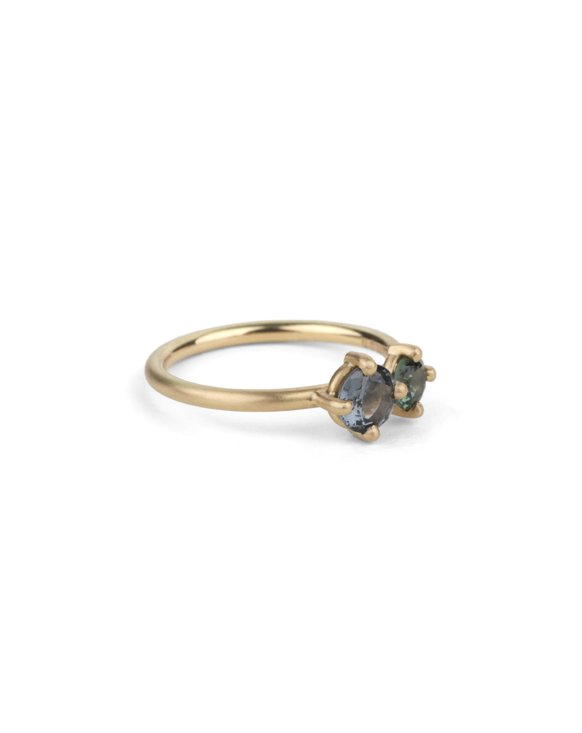 Grey Spinel and Teal Sapphire Duo Ring