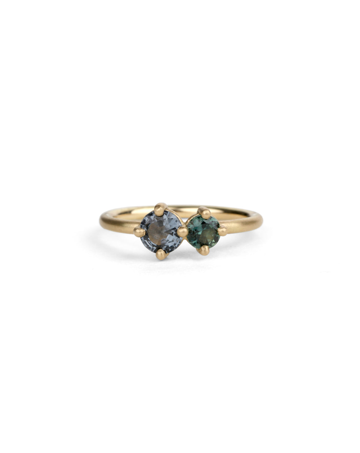 Grey Spinel and Teal Sapphire Duo Ring