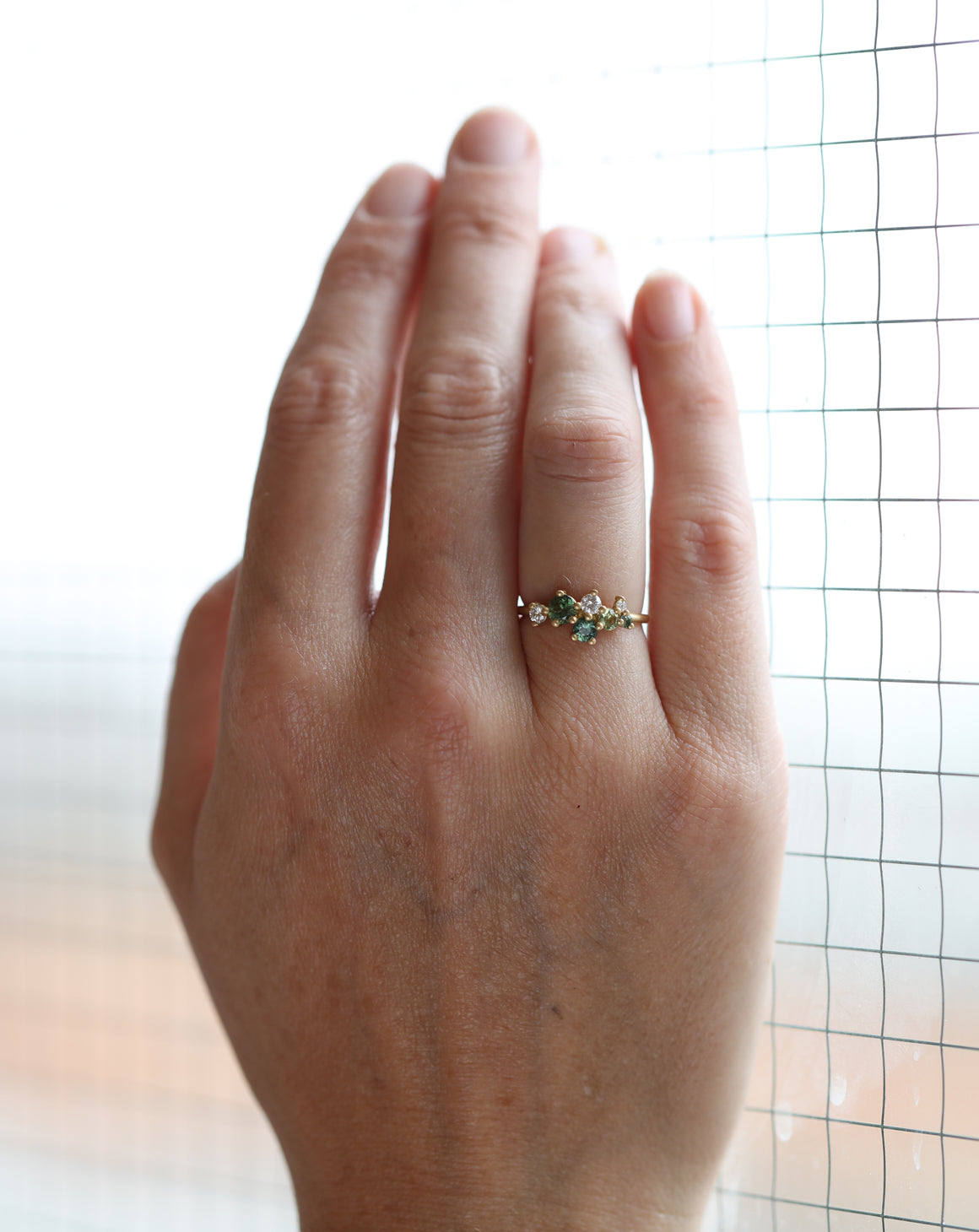 Green Australian Sapphire and Ocean Diamond Astra Ring