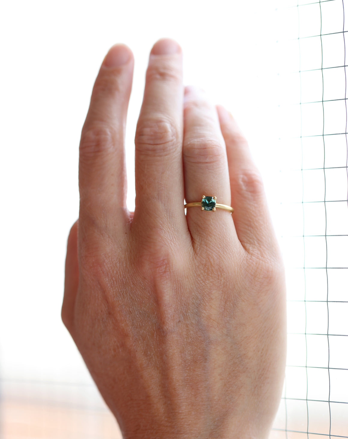 Teal Australian Sapphire Cushion Solo Engagement Ring