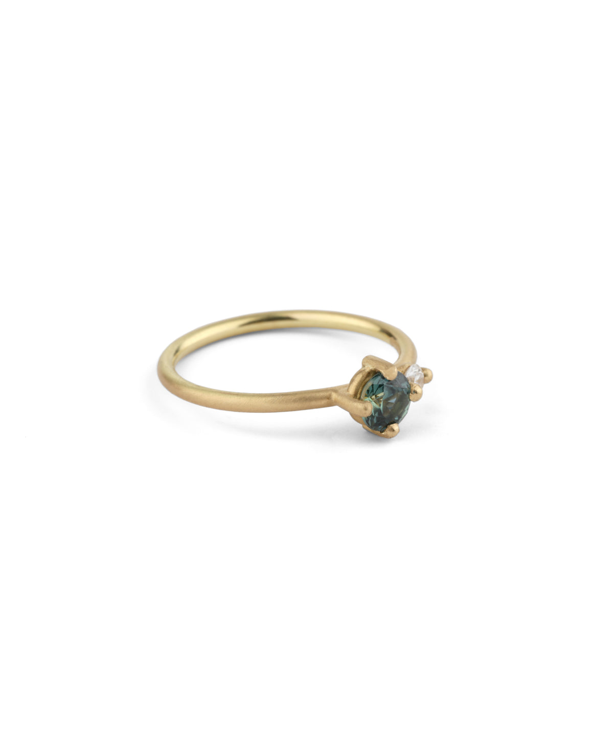 Teal Australian Sapphire and Ocean Diamond Round Duo Ring