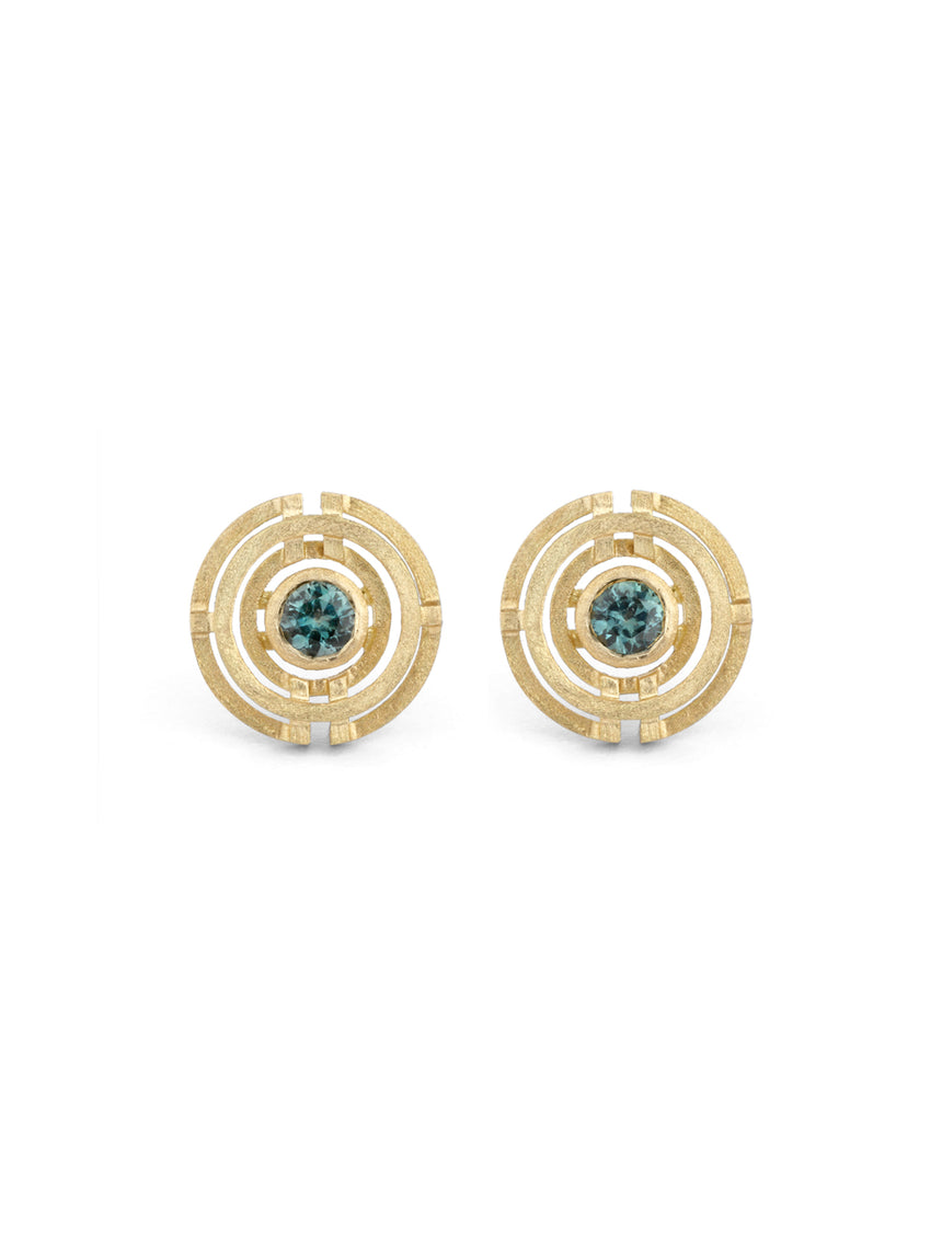 Teal Sapphire Four Circle Earrings