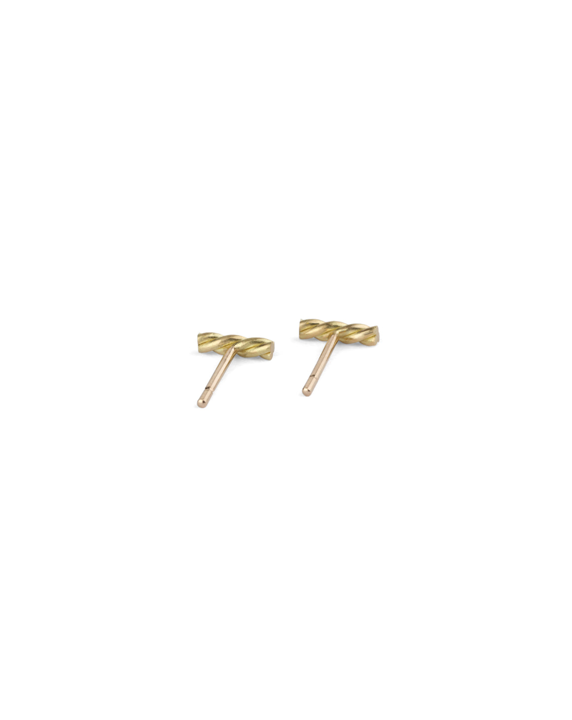 Rope style earring studs in 18ct yellow gold, satin finish. Back view.