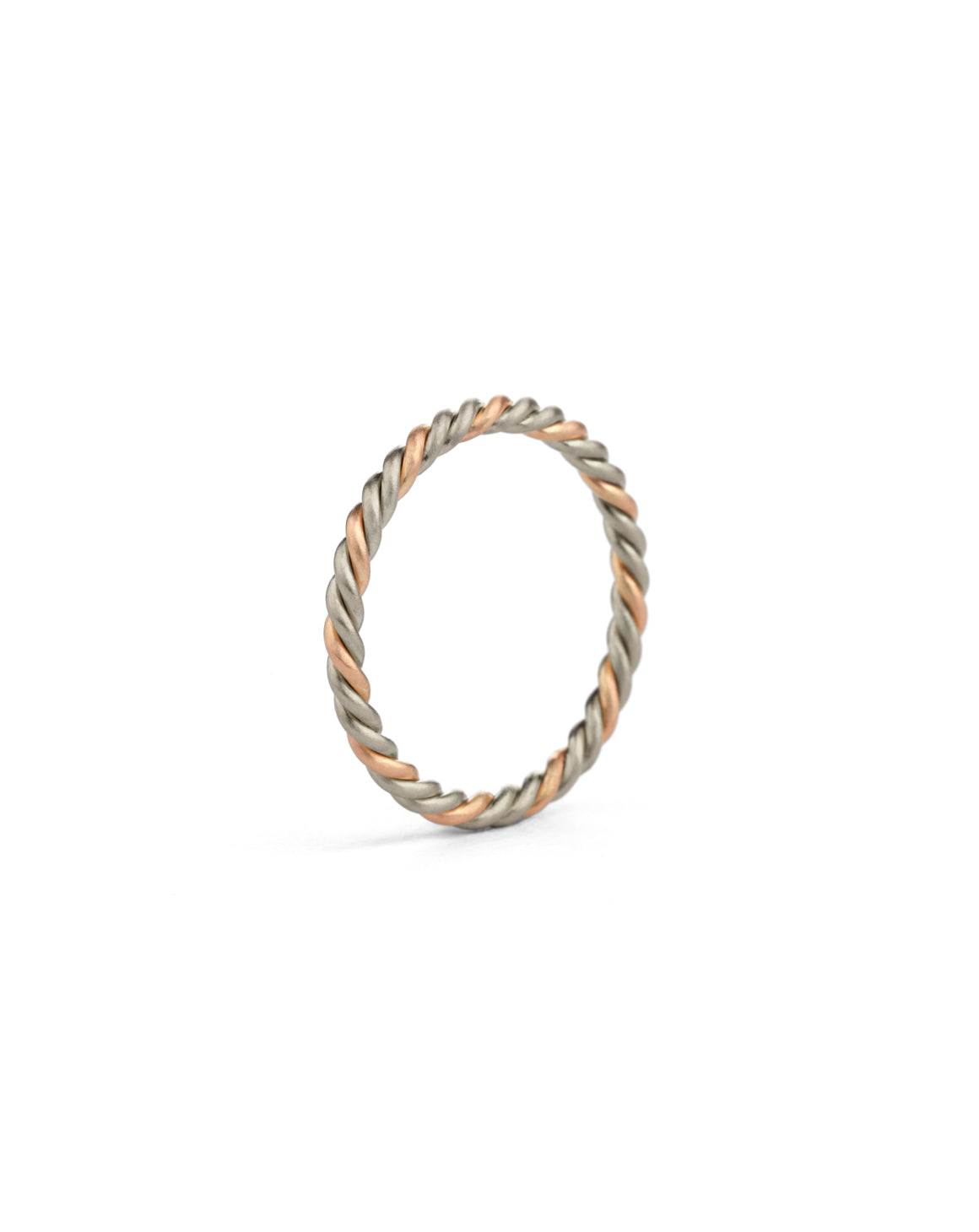 Rope style ring in 18ct rose and white gold, satin finish.
