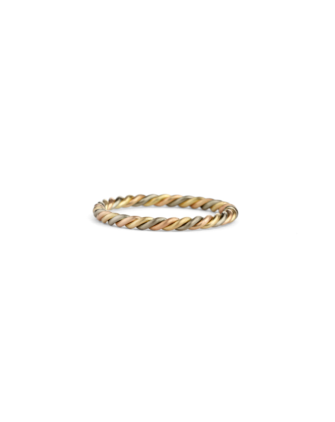 Rope style ring in 18ct yellow, rose and white gold, satin finish.