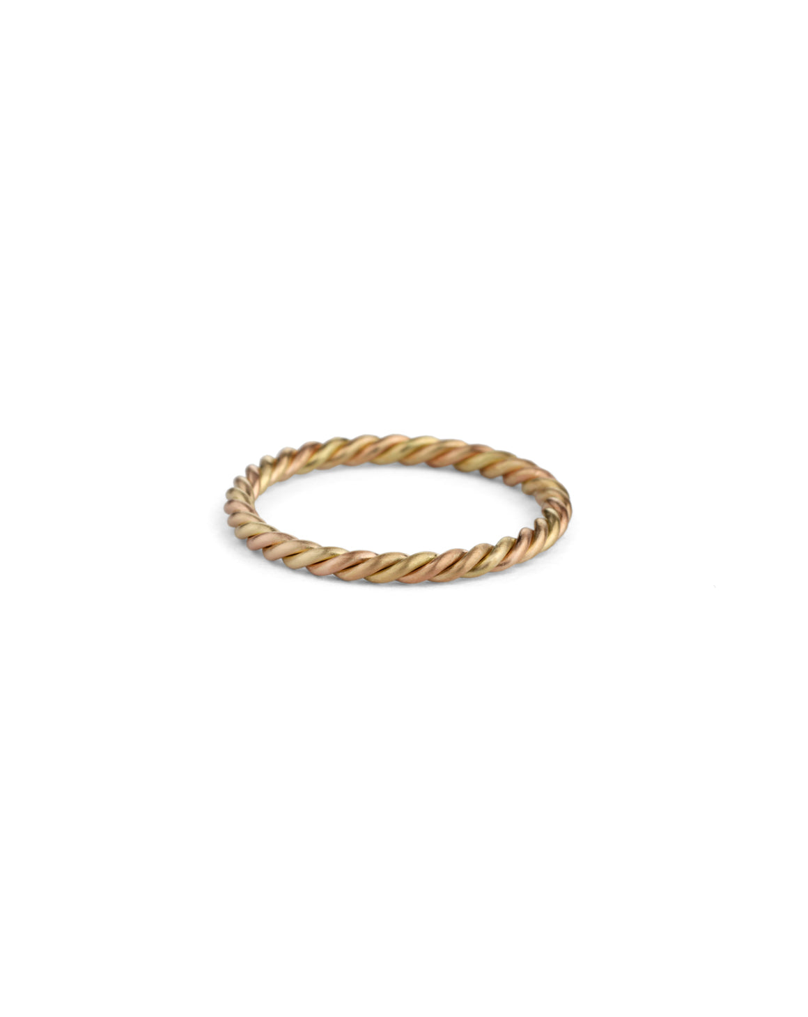 Rope style ring in 18ct yellow, peach and rose gold, satin finish.