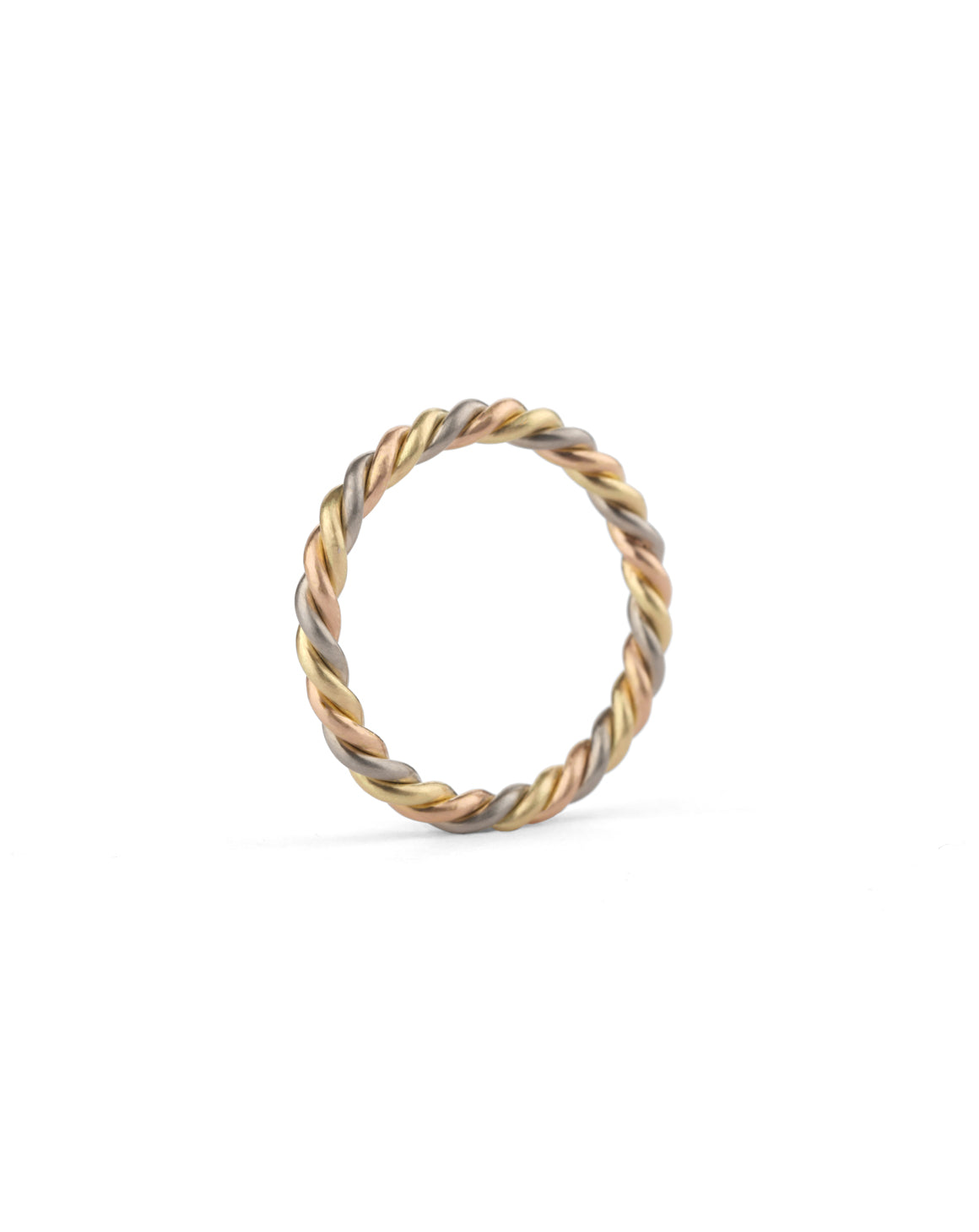 Rope style ring in 18ct yellow, white and rose gold, satin finish.