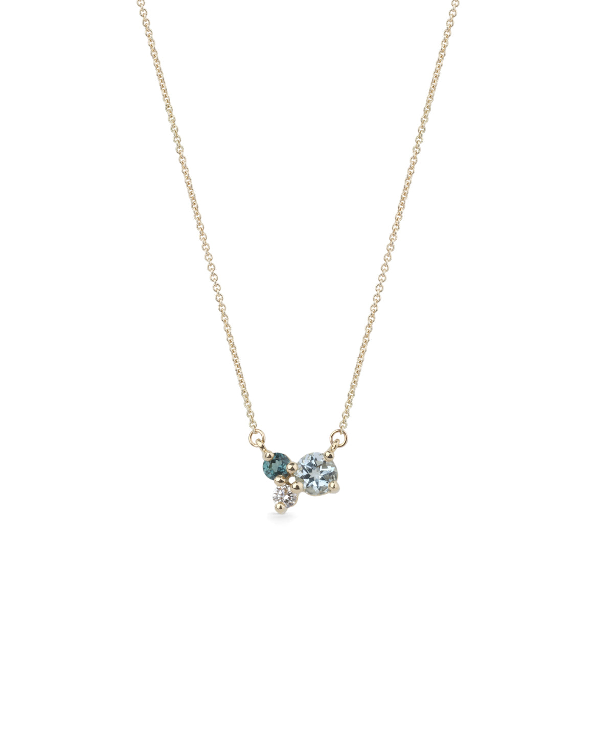 Aquamarine, Teal Tourmaline and Diamond Trio Birthstone Pendant