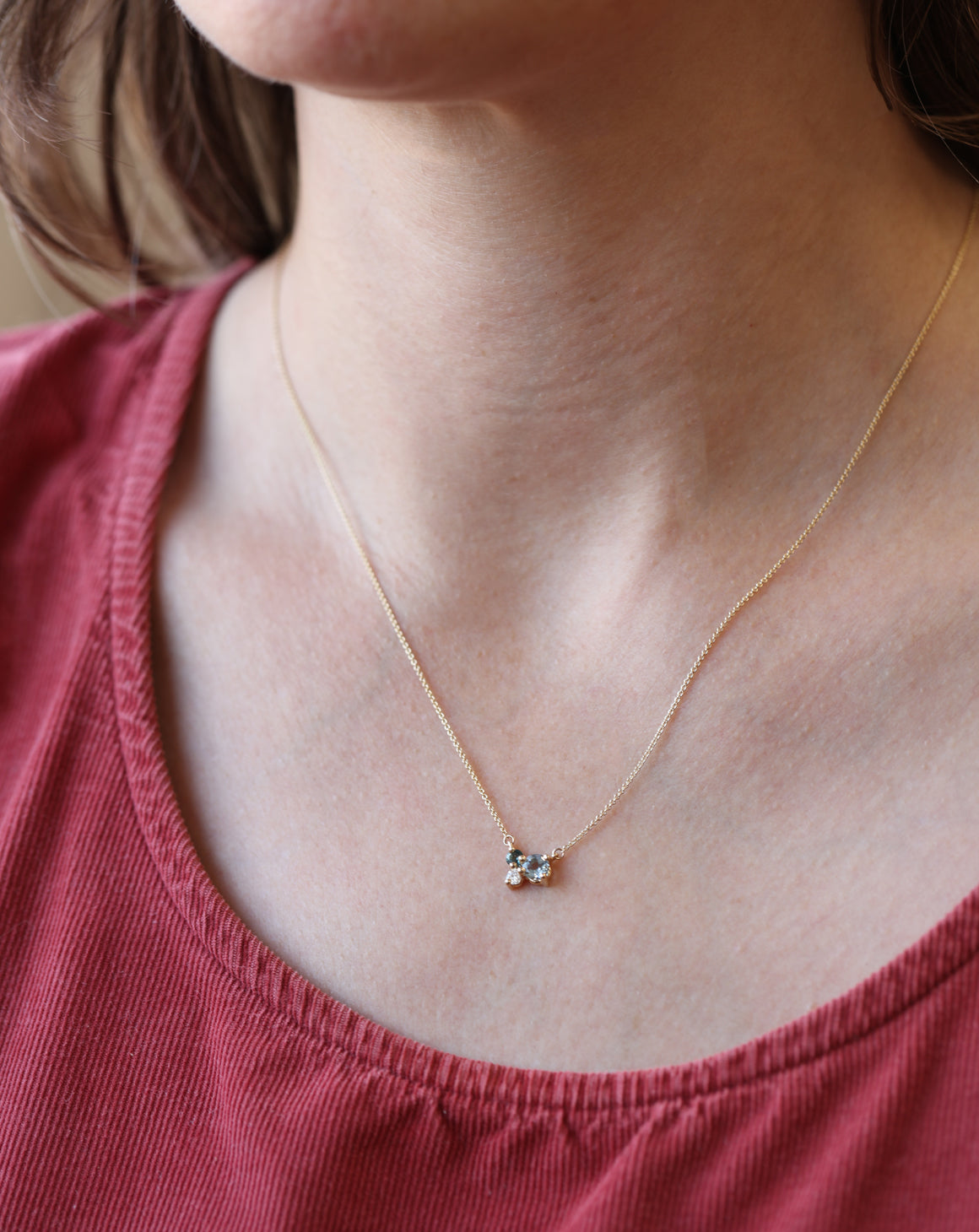 Aquamarine, Teal Tourmaline and Diamond Trio Birthstone Pendant