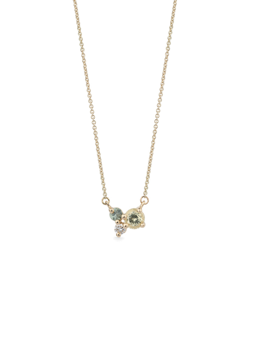 Yellow Sapphire, Green Sapphire and Diamond Trio Birthstone Pendant