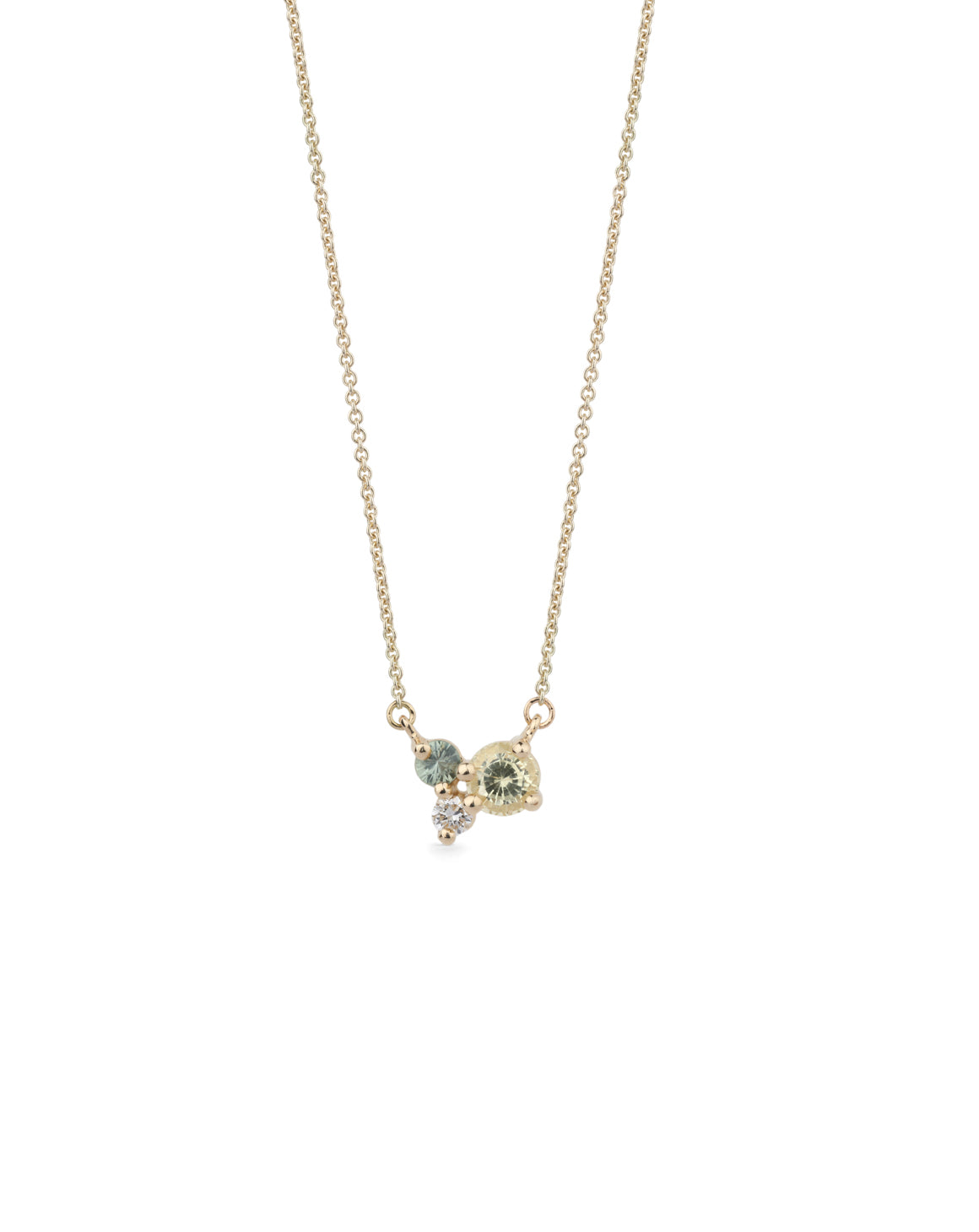 Yellow Sapphire, Green Sapphire and Diamond Trio Birthstone Pendant