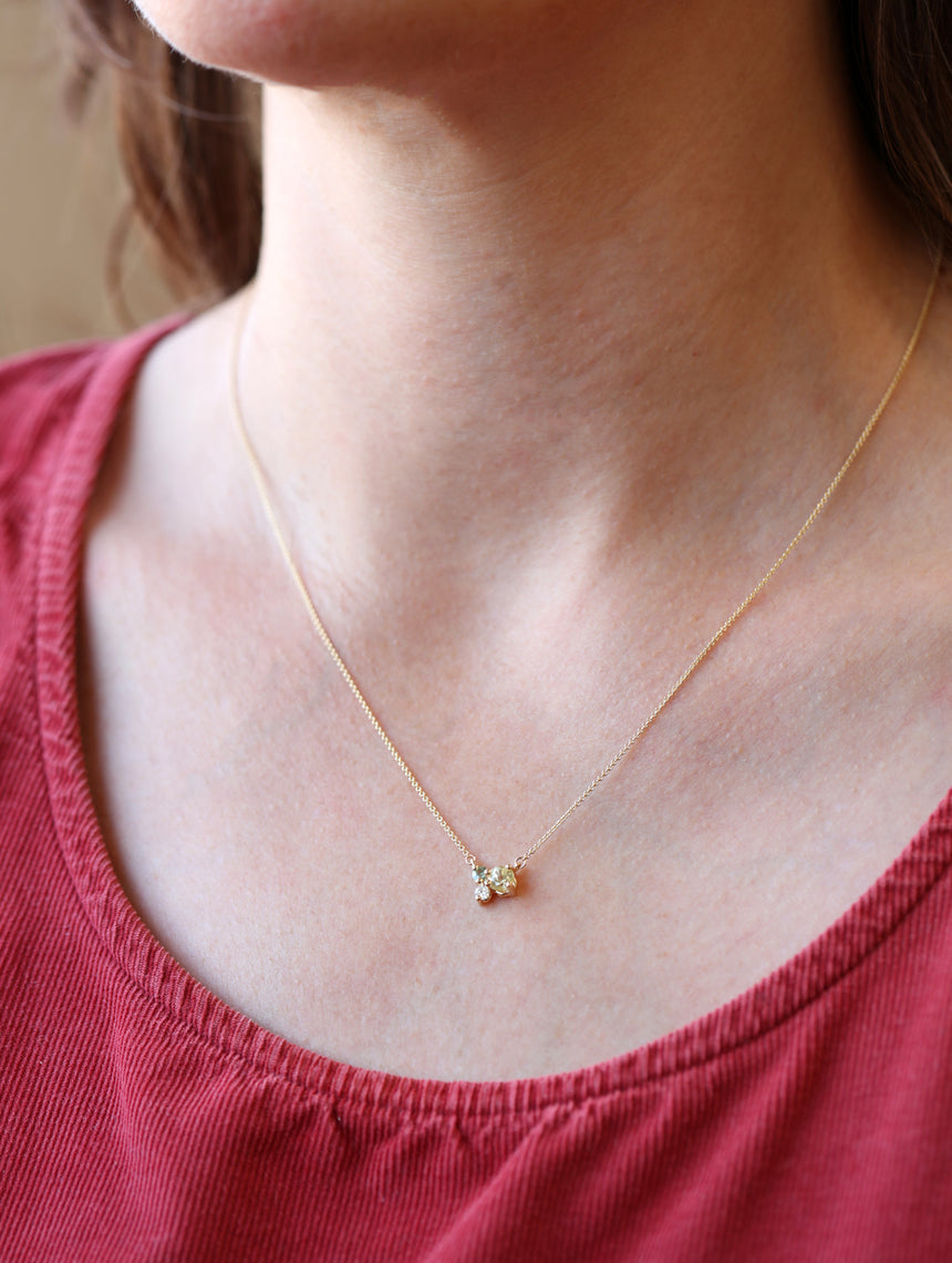 Yellow Sapphire, Green Sapphire and Diamond Trio Birthstone Pendant