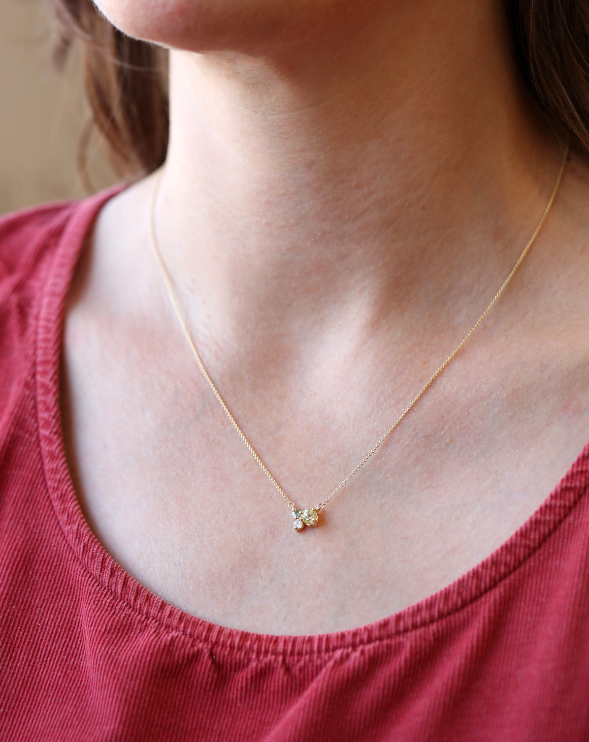 Yellow Sapphire, Green Sapphire and Diamond Trio Birthstone Pendant