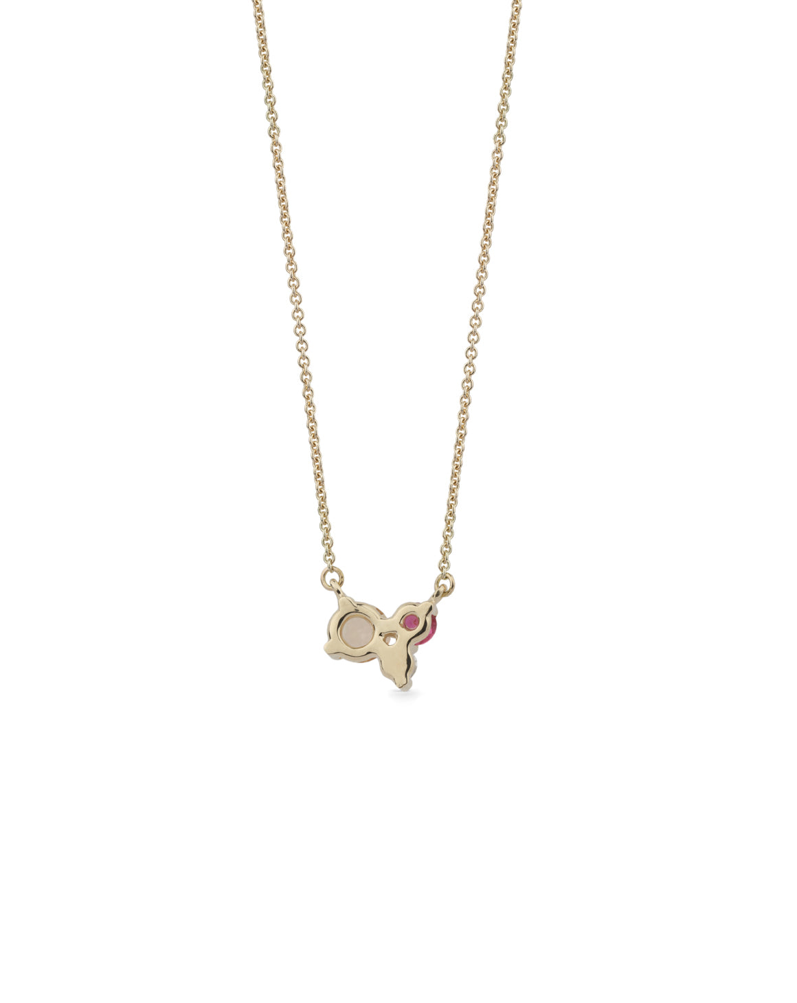 Peach Topaz, Ruby and Diamond Trio Birthstone Pendant