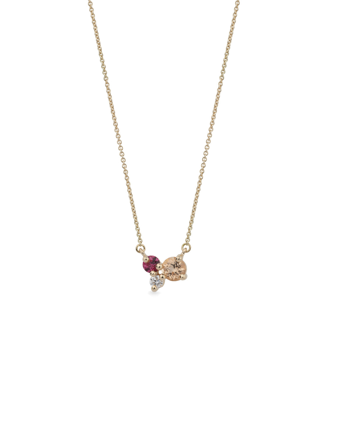 Peach Topaz, Ruby and Diamond Trio Birthstone Pendant