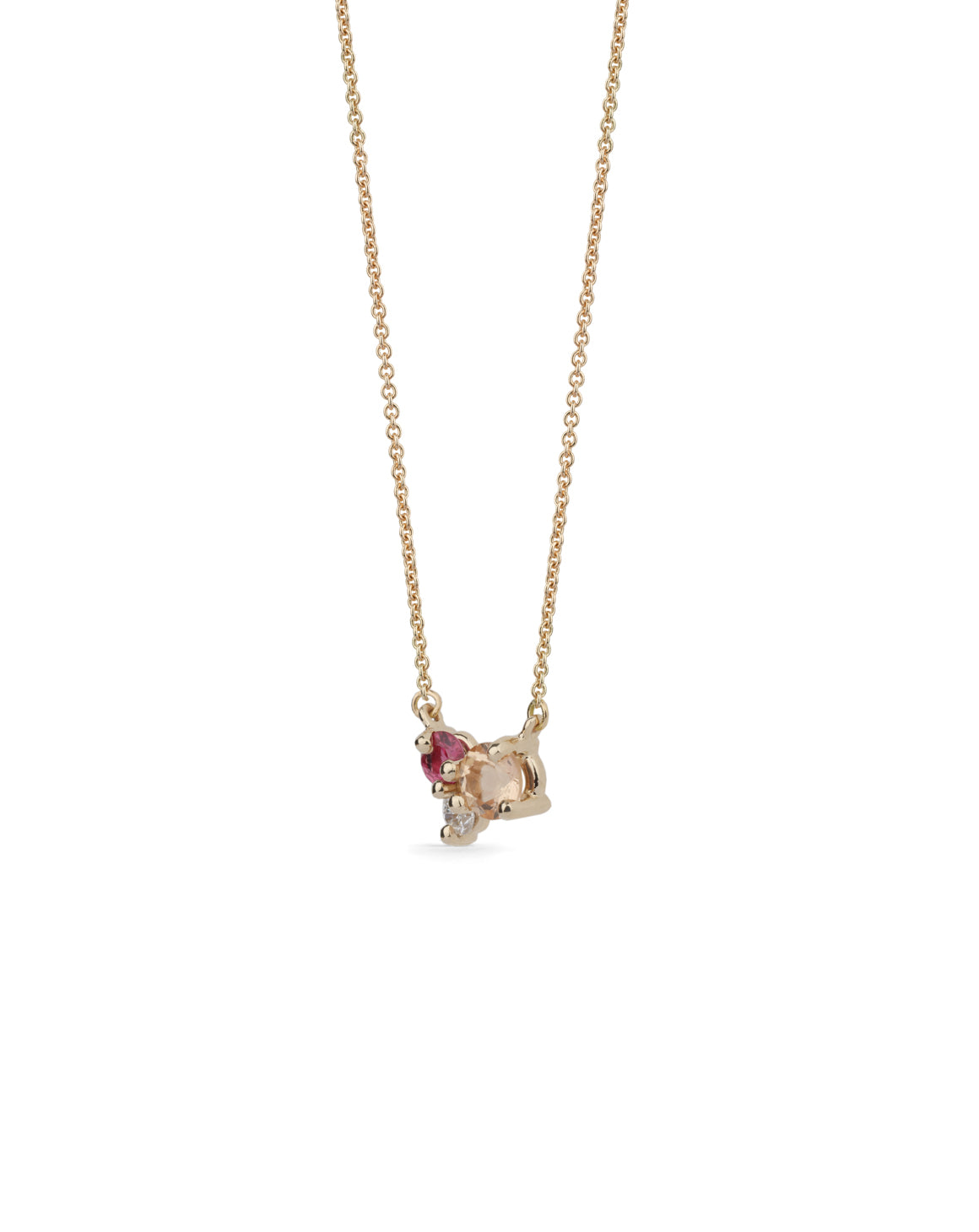 Peach Topaz, Ruby and Diamond Trio Birthstone Pendant