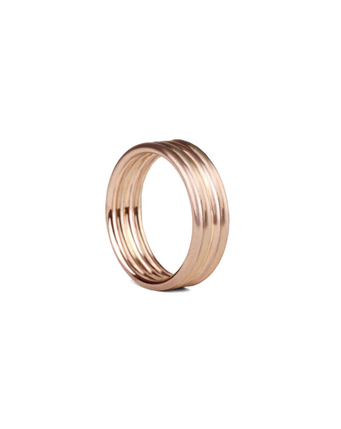Wedding ring, four joined bands. 18ct rose gold, satin finish.
