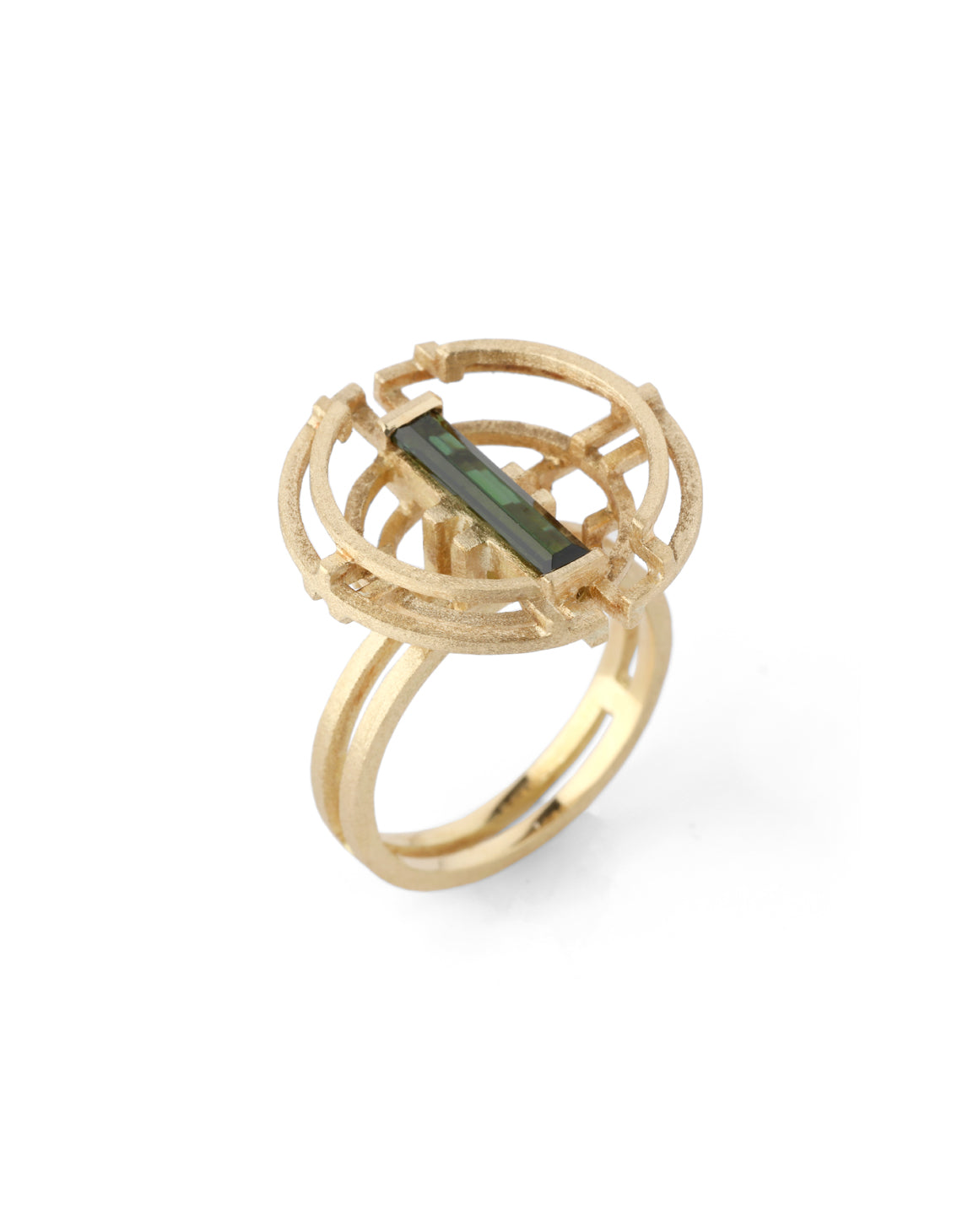 Green Tourmaline Arc Circle Ring