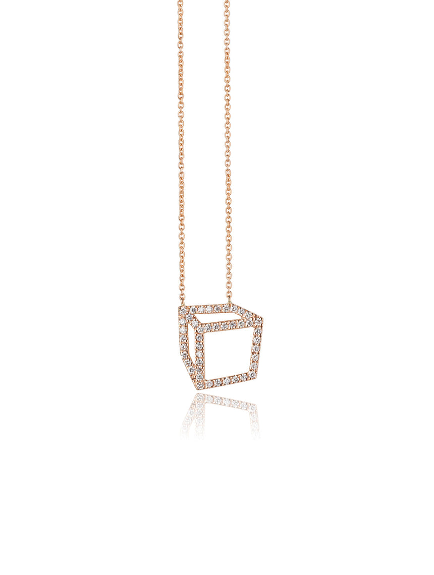 Diamond set pendant of cube shape. 18ct rose gold.