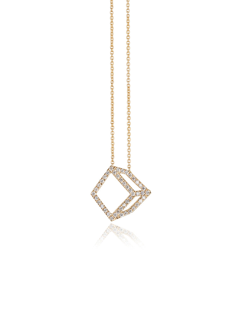 Natural Diamond Cuboid Necklace - 18ct Gold