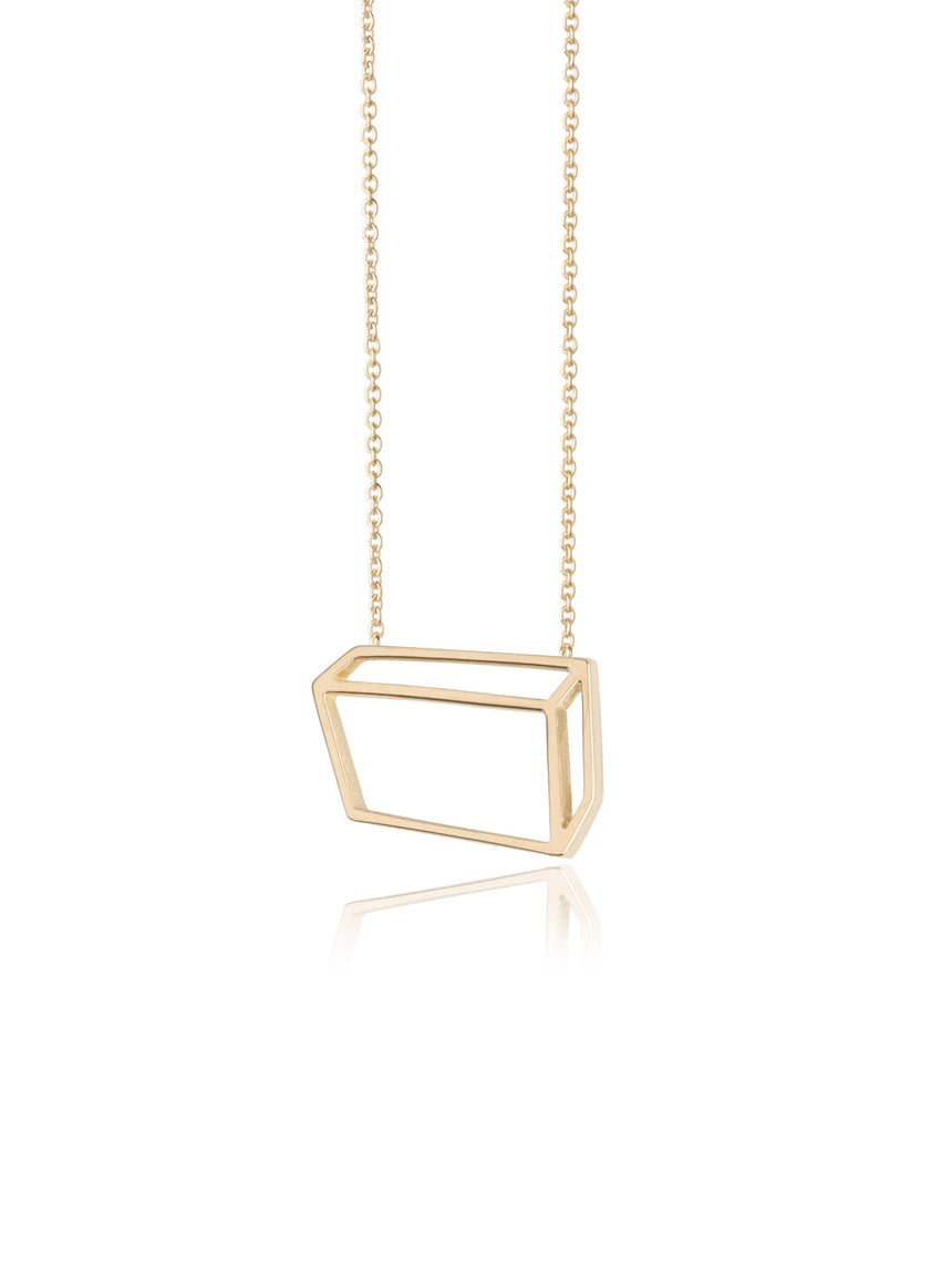 Pendant in the 2d form of a 3d rectangular cuboid. 18ct yellow gold, polished finish.