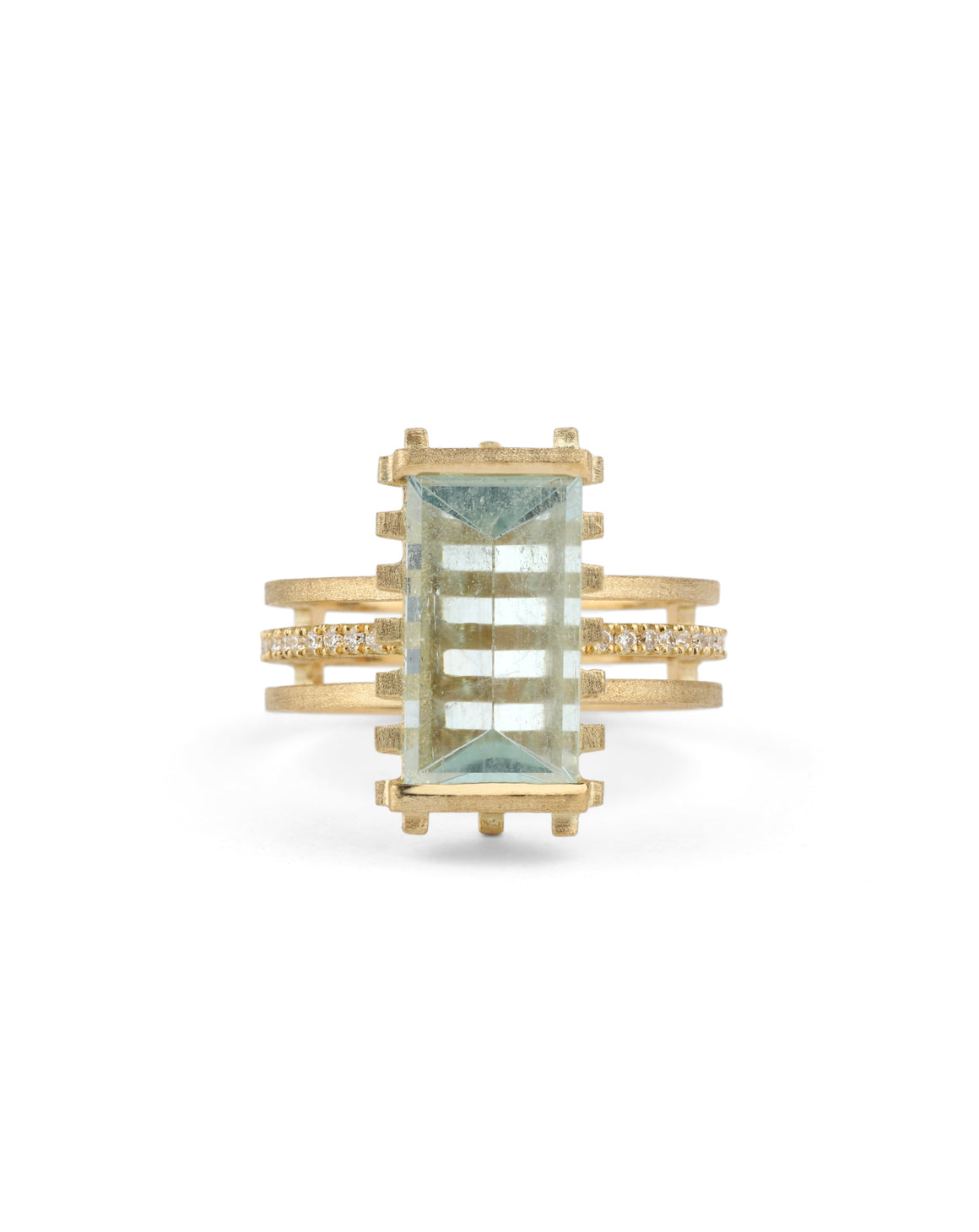 Aquamarine Seven Strut Parallel Prism Ring